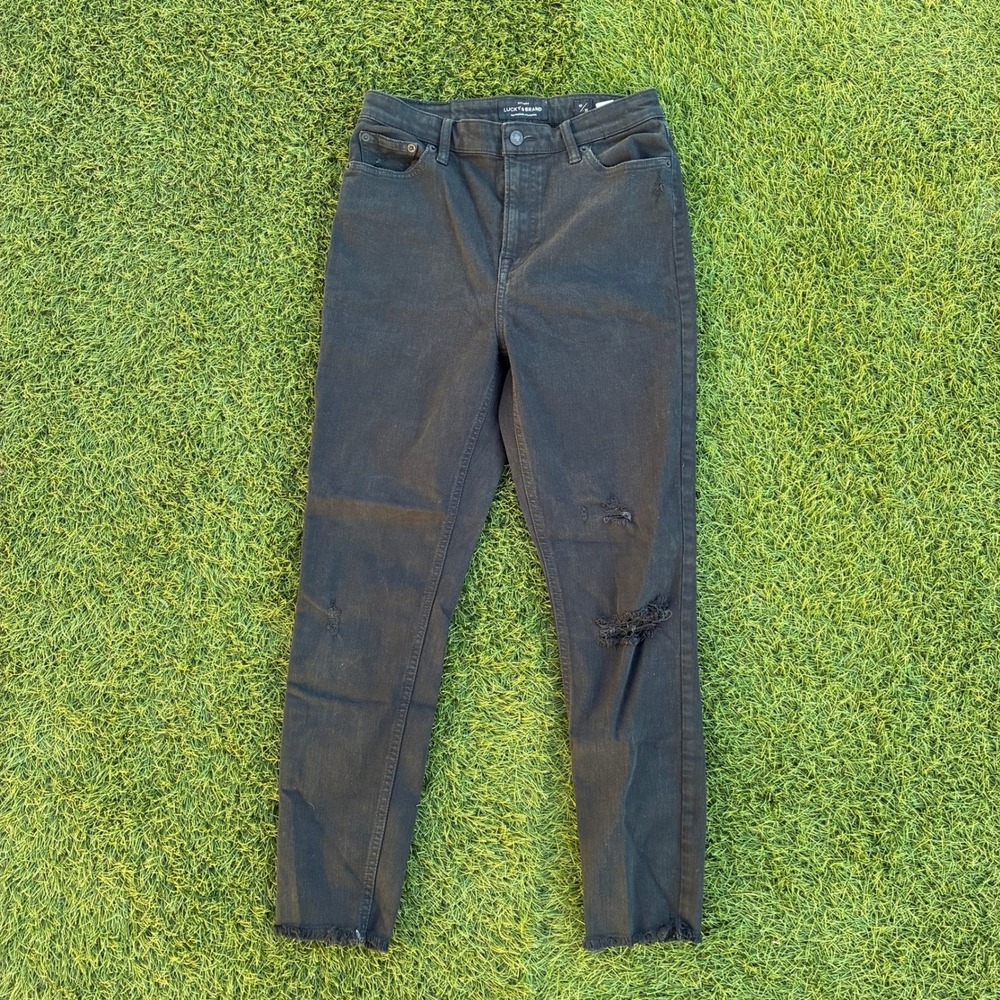 Lucky Brand Womens Black Distressed Ripped Denim Jeans Size 28x26 Classic Fit